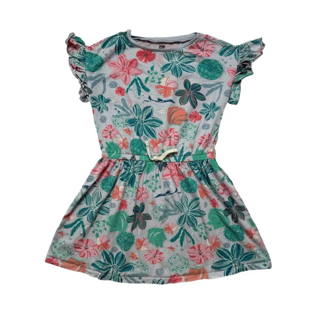 TEA COLLECTION Garden Under The Sea Tie Waist Ruffle Dress Size 7 Girls 23M12306
